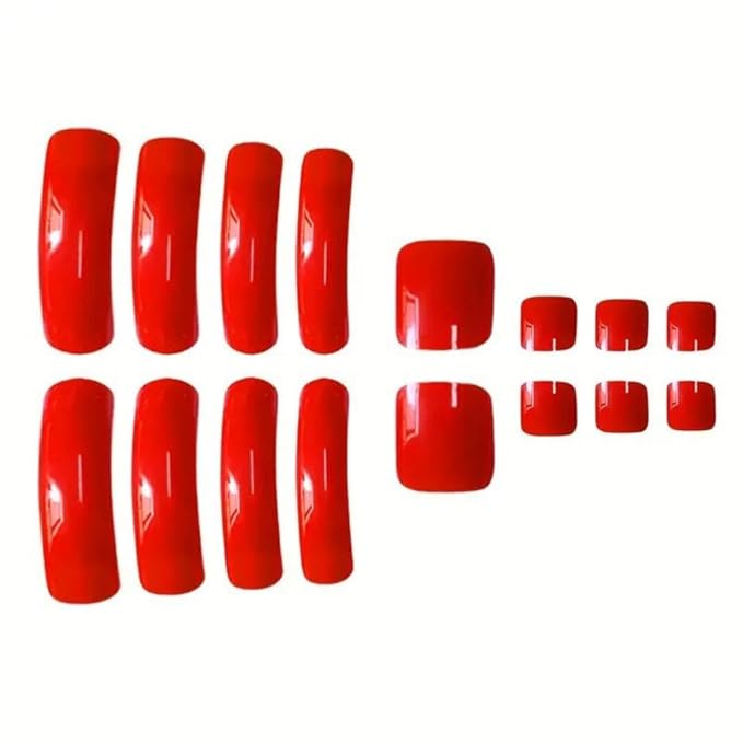 48Pcs Red Press on Nails Long Curved Fake Nails with Designs Glossy Solid Red Press on Toenails Short Square Fake Toenails Reusable Full Cover Summer Beach False Toenails for Women Girls Manicure