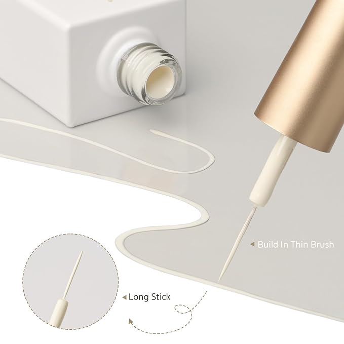 GAOY White Swirl Gel Nail Polish Art Liner, 12ml Nude Color Nail Paint Design with Thin Brush, UV Light Cure for DIY French Manicure at Home