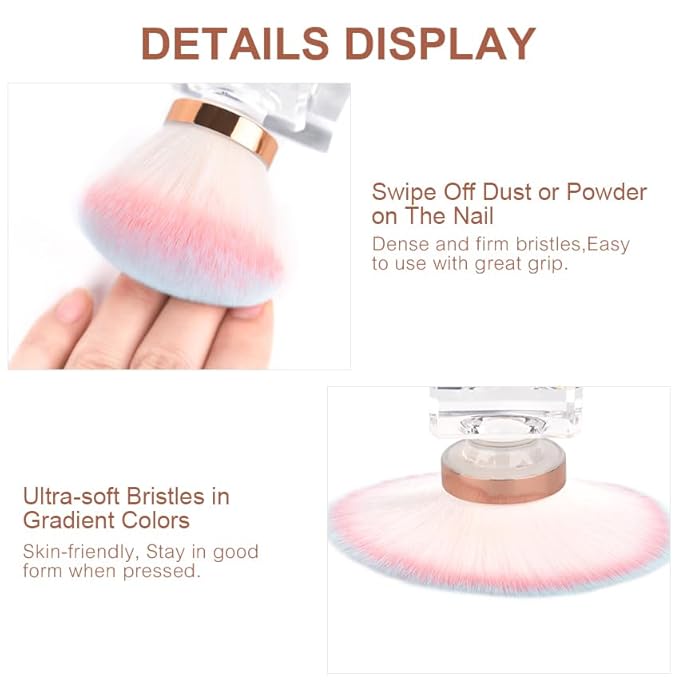 Nail Art Dust Brush Nail Dust Brush Nail Powder Brush Soft Bristle Nail Brush Nail Cleaning Tools Cleaning Nail Brush (Mushroom head pink tricolor)