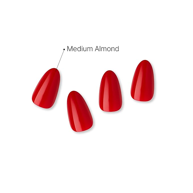 Goldfinger False Nails Kit, Red Fake Nails, Ready to Wear Gel & Manicure Stick Included, Medium Almond Shape, Long-Lasting Hottest Trend Glue on Nails, Convenient & Easy to Apply (Scarlet)
