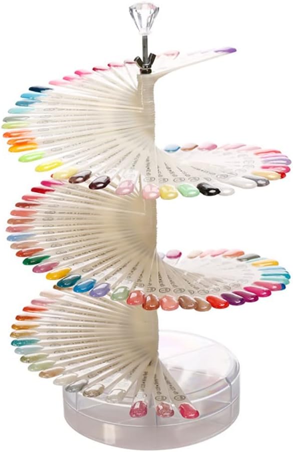 120 Colors Nail Tips Display Stand, DIY Nail Art Showing Shelf with Number Posted, Gel Nail Color Card Spiral Fan-shaped Nail Art Polish Practice Display Tips (White,Oval)