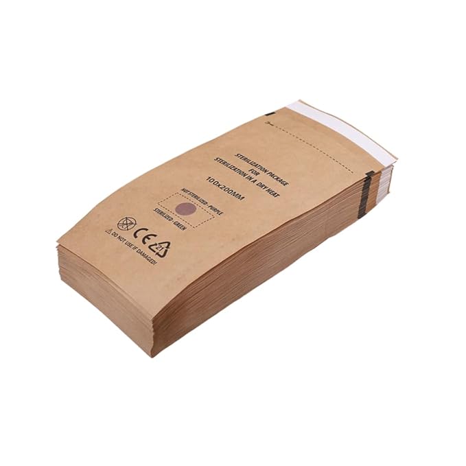 100PCS Disposable Sterilising Bags,Disposable Kraft Paper Self-Sealing Sterilization Bags,Dental Tool Sealing Pouch for Nail Salon Cosmetic Dental Tools(10 * 20cm/3.94 * 7.88inch)