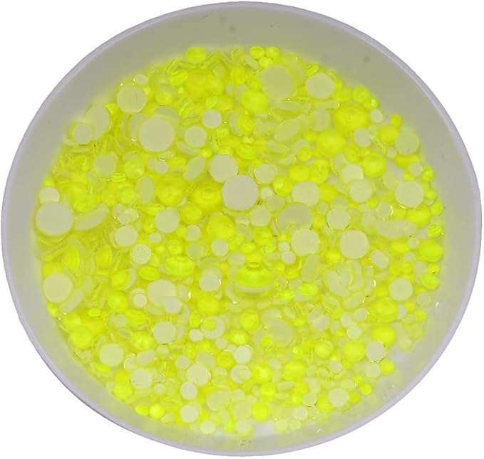 820pcs Glitter Neon Yellow Crystals Glue Fix Mix Multi Shapes 3D Nail Gem Stones Charms Bulk Round Diamond 7 Sizes Assorted for Acrylic Nails Supply