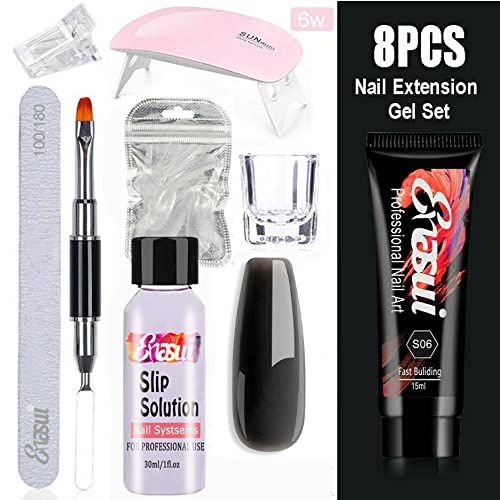 15ml Chameleon Poly UV Gel Temperature Color-Changing Black Nail Builder Gel Nail Enhancement Trial Kit LED Lamp Slip Solution Glitter Poly Builder Gel Nail 8PCS/Kit (Black)