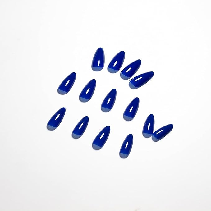 Royal Blue Press on Nails - Almond Shape Medium Length Neutral Acrylic Reusable Fake Nails for Women Girls - Glue on Stiletto False Soft Gel Artificial Nails