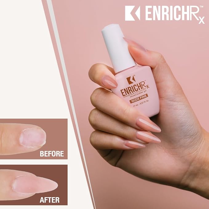 KUPA EnrichRx Builder Gel, Nude Pink, Vitamin E & Collagen Infused, UV/LED Soak-Off Gel Brush On Natural Nail, 0.57 Fl Oz