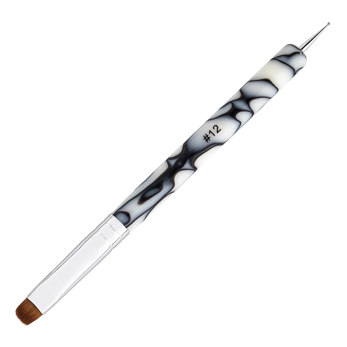 French Manicure Brush - 2 Way Nail Art Brush with Dotting Tool for Cuticle Clean Up & Nail Art Design - Professional Salon Quality, Dotting Pen (White, 12#)