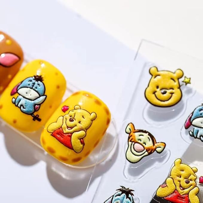 Dedyel Cute Nail Stickers 5D Embossed Cartoon Bear Nail Stickers Kawaii Animal Self-Adhesive Nail Decals for Women Girls Kids Nail Art Decoration