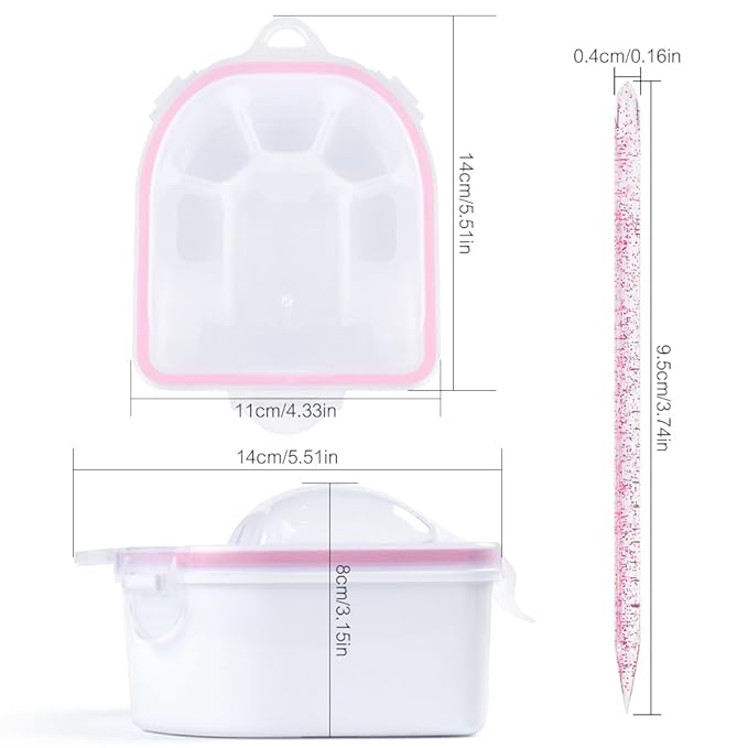 Nail Soaking Bowl Set 2PCS Nail Soak Off Bowl with 5PCS Acrylic Sticks Nail Cuticle Pusher Manicure Remover Tool Kit (7, Pink)