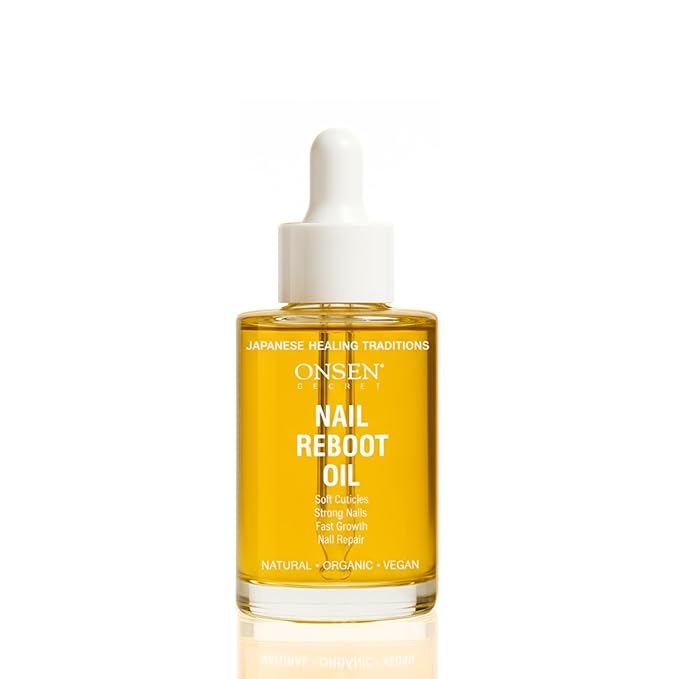 Onsen Secret Nail & Cuticle Repair Oil (35ml) - Dry Oil Formula - Japanese Tsubaki, Tea Tree & Jojoba - Strengthens Nails, Repairs Cuticles, Hydrates Skin & Hair - Natural & Vegan