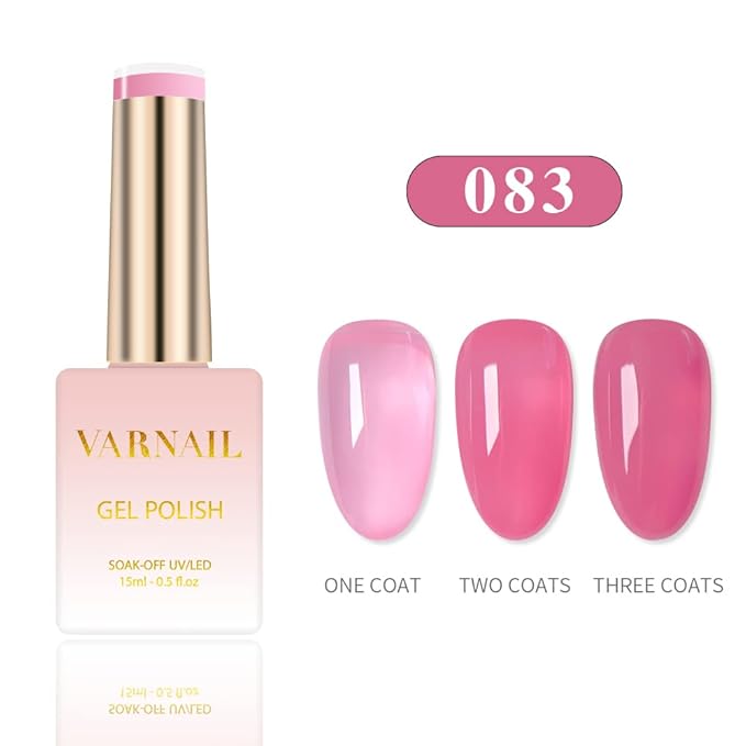 VARNAIL Iced Peach Jelly Gel Nail Polish Kit 6 Colors 15 ml, Translucent Nude Pink Sheer Gel Polish, Salon Quality Soak off UV Light Gel Nail Polish