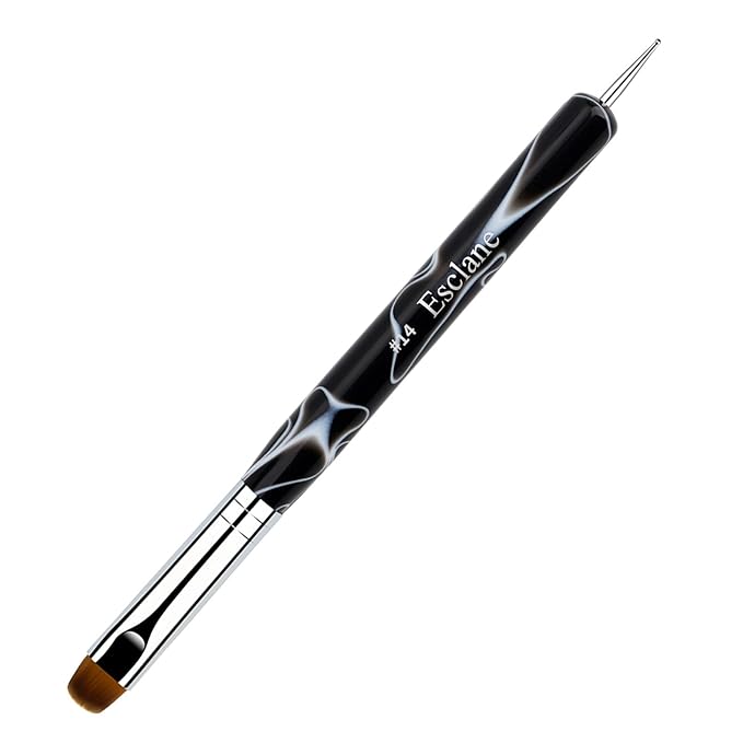 French Manicure Brush, Esclane 2 Way French Nail Brush with Dotting Tool for Manicure Cuticle Clean Up Nail Art Design, French Tip Brush (Black, #14)