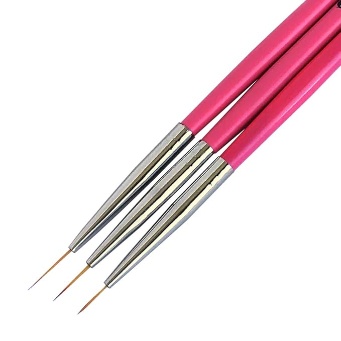 Winstonia Super Fine Nail Art Brush Set for Thin Lines, Tiny Details, Fine Drawing, Delicate Coloring. 3 pcs Brushes Kit - BERRY WINE