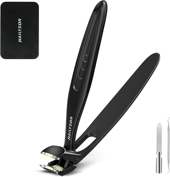 Upgrade Extended Toenail Clippers for Thick Toenails, Long Handled Nail Clippers for Seniors, Large Fingernail Clipper Angled Head with Catcher, Ergonomic Wide Opening Heavy Duty Cutter for Men Women