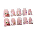10Pcs Duck-shaped Handmade Press On Nails | French Style with 3D Floral & Rhinestone Decor | Easy to Apply, Remove & Reusable, Salon - Quality (25103, S)