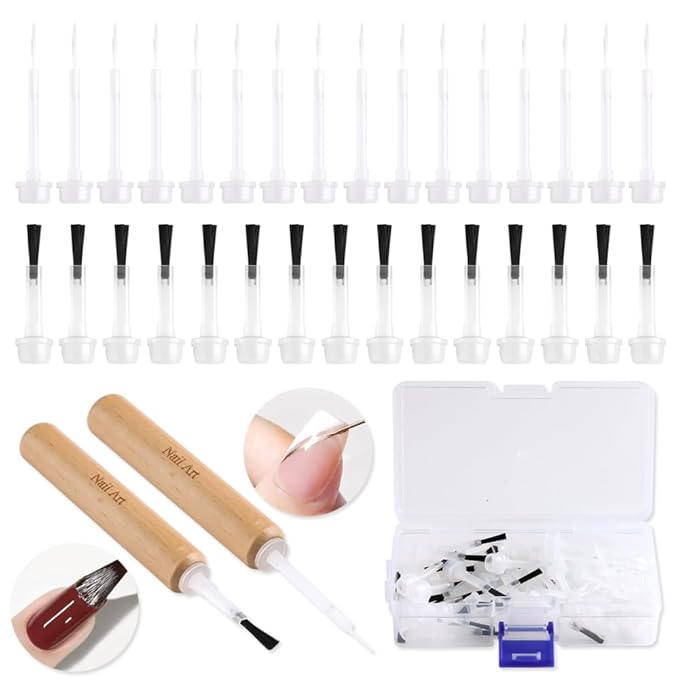 50 Pcs Replacement Nail Polish Brush Kit, Disposable Nail Art Brush with Dual-Ended Wooden Handle Dip Powder Liquid Replacement Brushes Soft Bristles Brush for Home DIY Salon Use