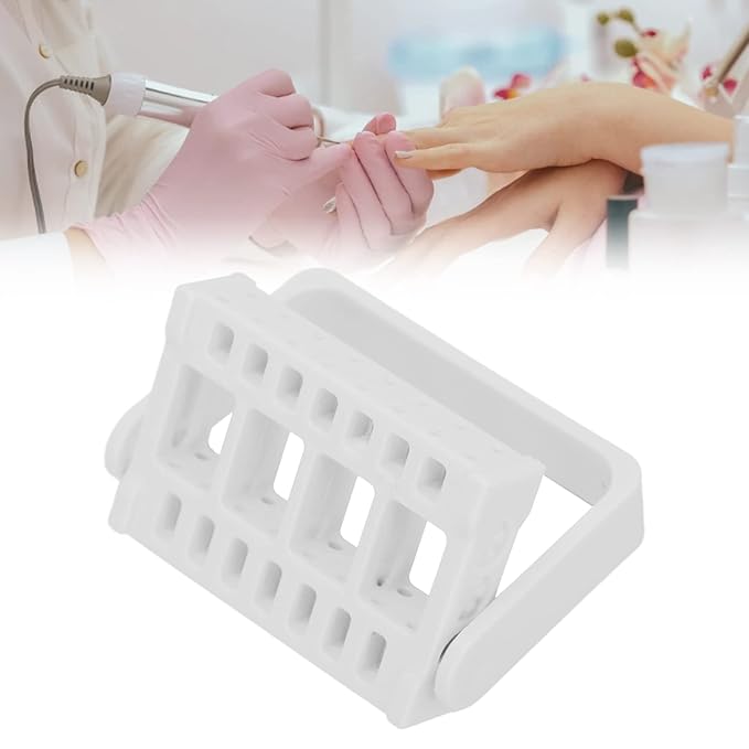 Brrnoo Nail Drill Bits Holder Display Organizer,16 Holes Nail Art Tools Exhibition Stand Rack Nail Salon Accessory Acrylic Nails Manicure Tools for Home Use or Nail Salon(white)