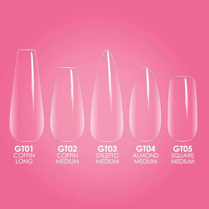 Kiara Sky Gelly Tips | Soak Off Soft Gel Nail Extensions | 500 pieces - 10 Sizes | Coffin Long