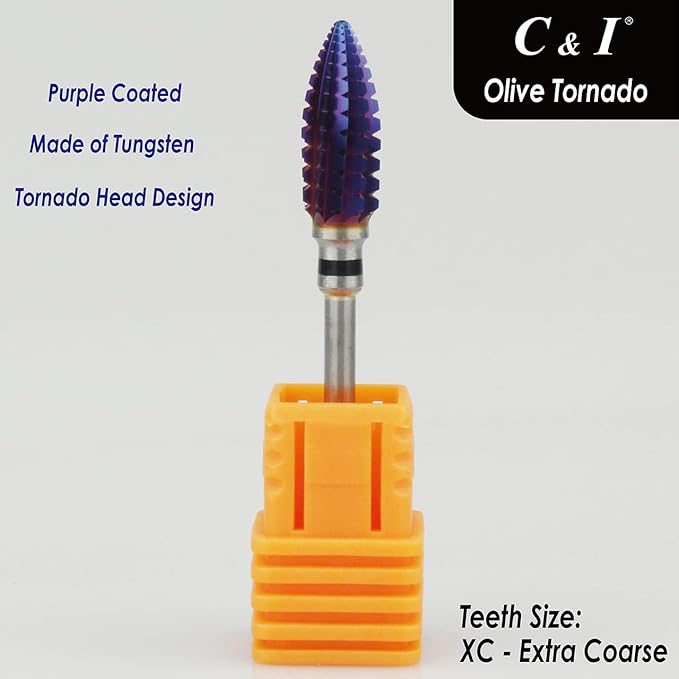 C&I Tapered Tornado & Olive Tornado Nail Drill, E File for Manicure Drill Machine, Professional Nail File to Quick Remove Nail Gels (XC, Olive)