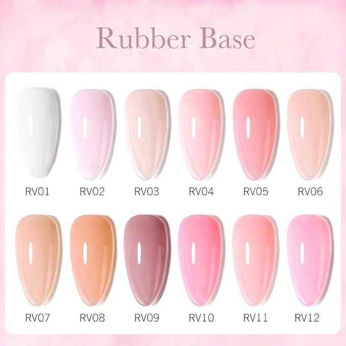 VENALISA 3 in 1 Rubber Base Gel For Nails, 12 Colors Jelly Gel Nail Polish Set Nude Pink Neutral Transparent Milky White Sheer Pink Gel Polish Strengthener Kit
