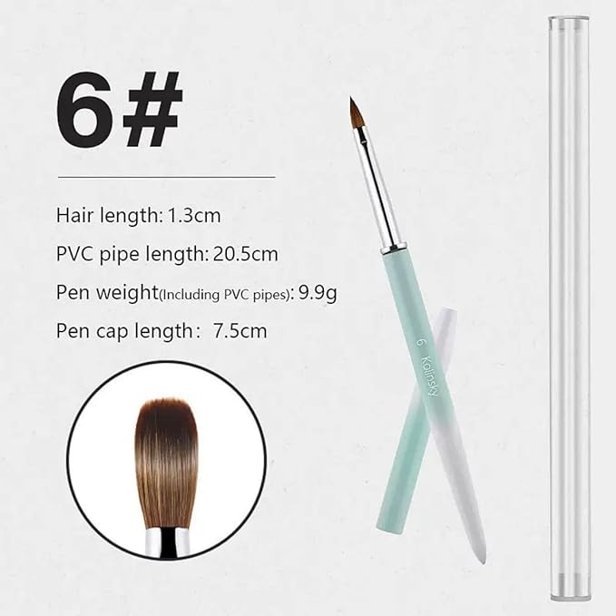 100% Pure Kolinsky Acrylic Nail Brush Size 6, Hair Acrylic Crystal Ombre White Green with Silver Ferrule Round Shaped for Women Girls Manicure Tools Accessories