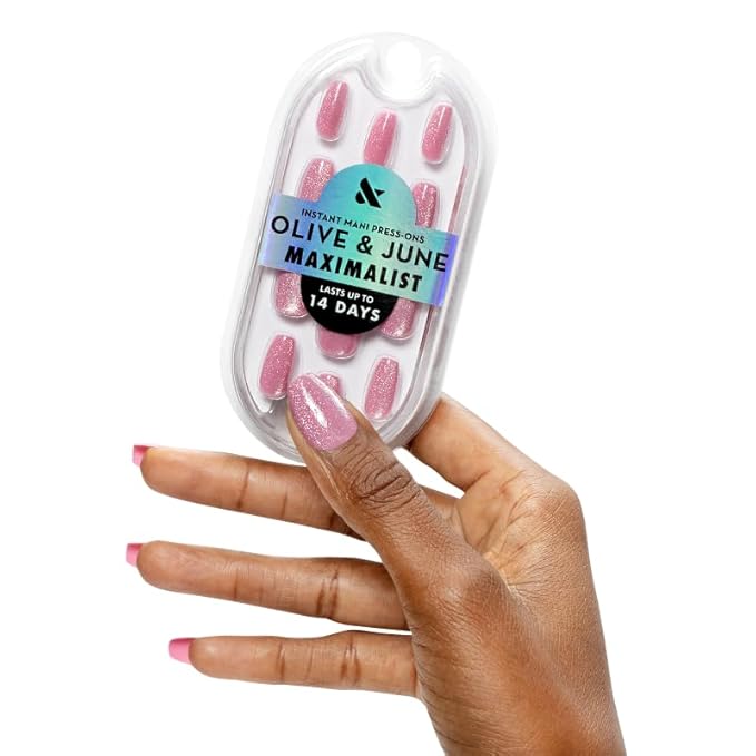 Olive & June Maximalist Instant Mani Press-On Nails (Glue) | 42 Fake Nails, 21 Sizes | Non-Toxic, Long-Lasting Big, Bold Gorgeous Realistic Look | Salon-Quality at Home | Medium, Coffin | Rose Velvet
