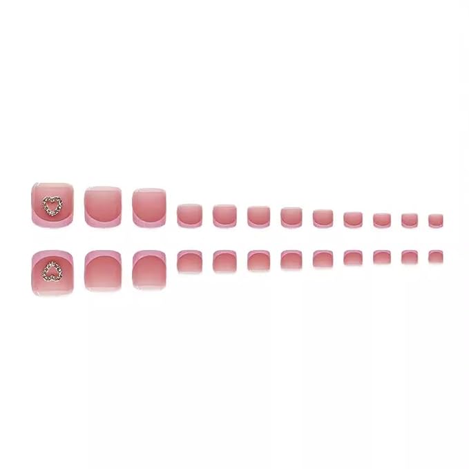 48Pcs Square Press on Nails Long & Press on Toenails Set, Pink French Tip Fake Nails Rhinestone Designs Pink Press on Toenails Full Cover Acrylic Glue on Nails for Women Manicure Kit