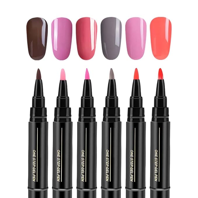 Professional Nail Pen Set,6/12/18 Colors per Set,3 in 1 Quick Dry Nail Polish Pens,Colorful Gel Pens for DIY Nail Art, Easy Nail Polish Pen for Women Girls (E Set/6pcs)