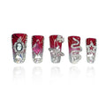 2025 Vermilion Duck Nails Medium Square Fake Nails with Stars Butterflies Snake Designs Handmade Pmma acrylic Glossy Reusable Fake Nails (Red, M)