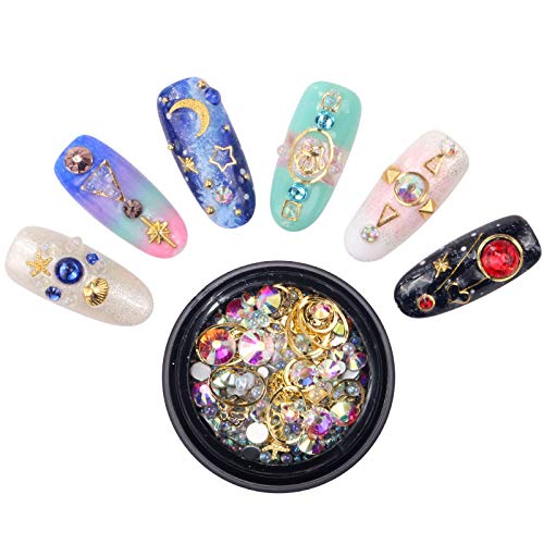 Nail Art Rhinestones Set Mixed With Metal Studs Sparkle Pearls Crystals Beads Decor Fake Tips 6 Wheels