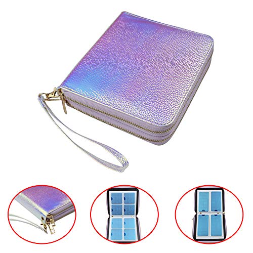 120 Slots Nail Stamping Plate Holder Case Laser Style Rectangular Manicure Nail Art Plate Organizer with Double Zipper Nail Template Case (A)