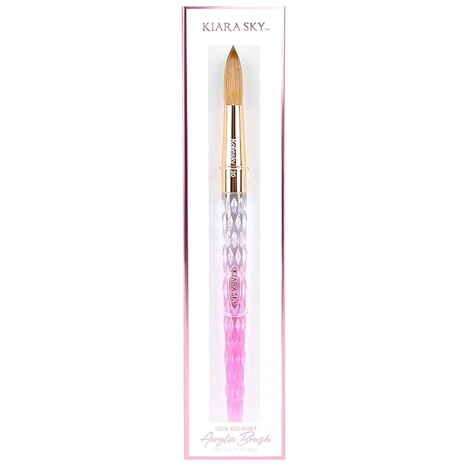 Kiara Sky Acrylic Brush #20 - Pink | 100% Pure Kolinsky | Crystal Cut Handle and Acetone Resistant