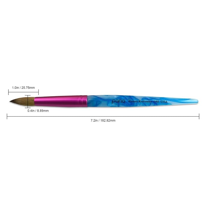 PANA USA Acrylic Nail Brush Pure Kolinsky Hair Acrylic White Swirl Blue Handle with Pink Ferrule Round Shaped - Size 18