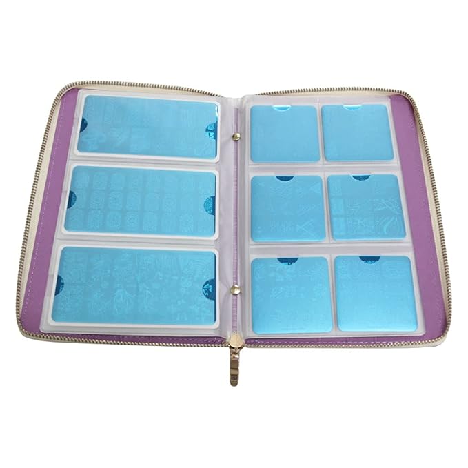 72 Slots Holographic Nail Plates Holder Case Stamping Templates Organizer Square & Round Printing Molds Collection Manicure Tool Accessorie (Purple)