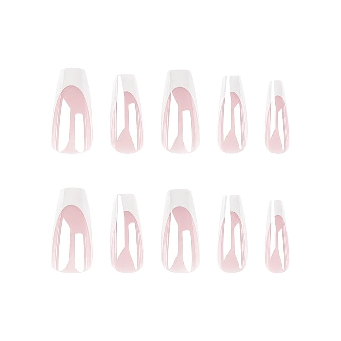 French Tip Press on Nails Medium Square Fake Nails Chrome Mirror False Nails Press ons Glossy Glue on Acrylic Nails for Women Manicure Decoration 24Pcs