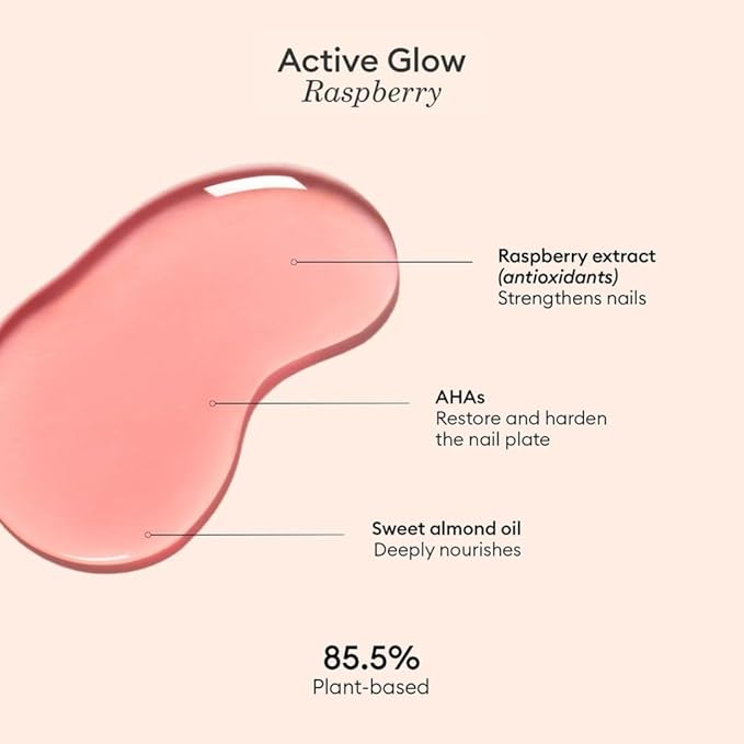 Manucurist Active Glow Raspberry Nail Polish & Care - Ultra-Glowy 2 in 1 Nail Concealer & Care - Plant-Based Ingredients: Sweet Almond Oil, Raspberry - Gifts for Women - Gifts for Her