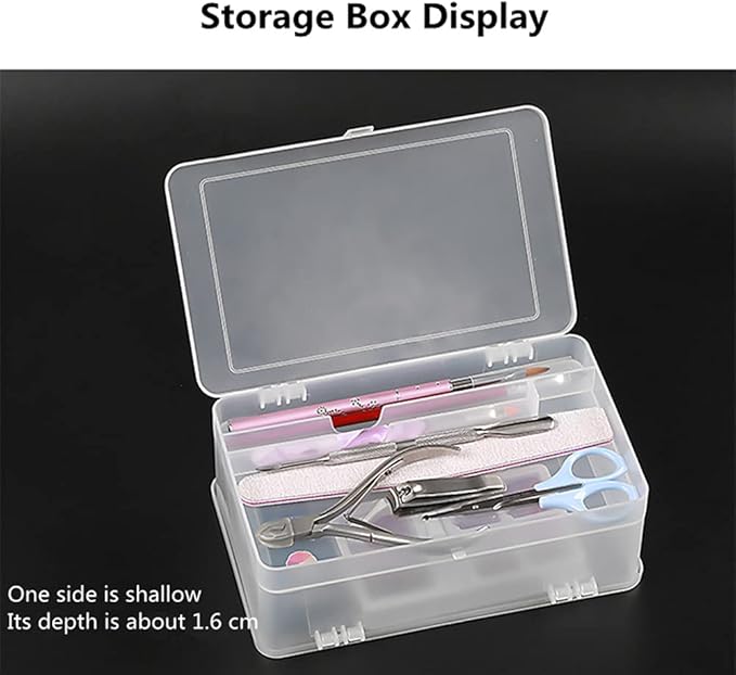 Plastic Nail Art Tools Organizer Nail Brushes Container Case Manicure Tools Holder Double Layers Large Capacity Nail Tools Storage Box (transparent)