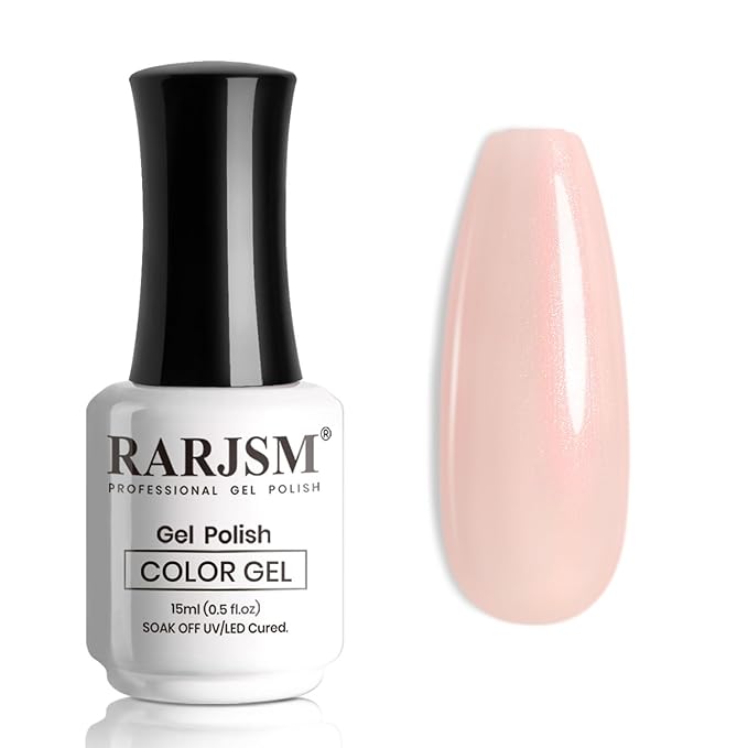RARJSM Nude Apricot Pink Gel Nail Polish with PinkPearl Shell Glitter Clear Sheer Skin Tone Shimmer Gel Polish 15ml UV LED Soak Off Transparent Soft Pink Home Salon French Manicure Curing Requires