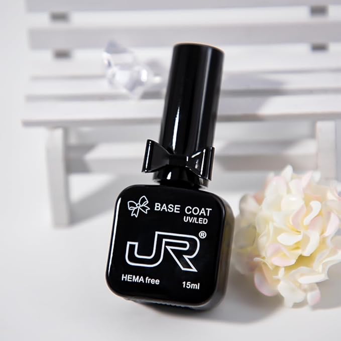 JR 6pcs 15ML HEMA&TPO Free No Wipe Gel Top &Base Coat Set Glossy Soak Off Clear Quick Dry High Glossy Shiny No Chip Long Lasting Air Dry Top Coat for Nail Art Manicure Professional Nail Salon