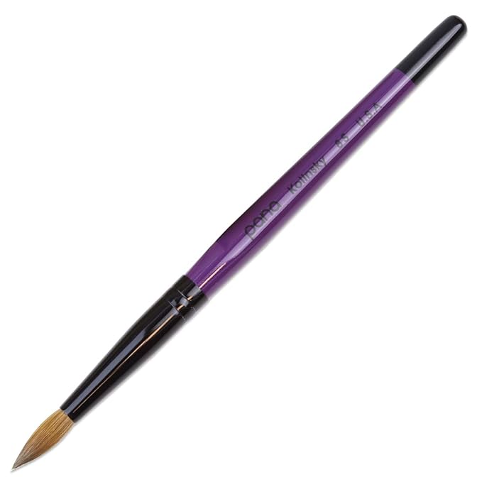 PANA Pure Kolinsky Hair Acrylic Nail Brush - Round Shape Black Ferrule with Purple Wood Handle (Size 8) - for Acrylic Nail Application, Nail Extension Manicure Pedicure Salon Beginner and Professional