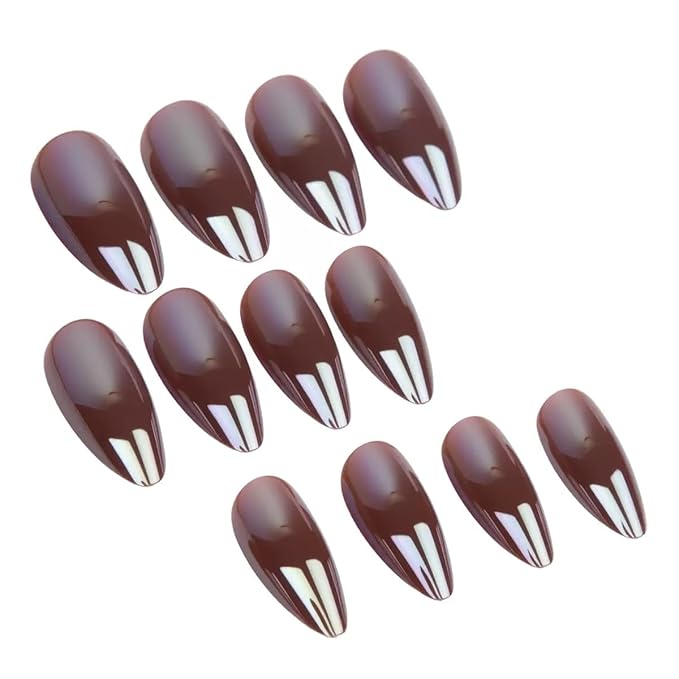 Press on Nails Almond - Medium Fake Nails with Solid Color Design - Winter, Brown False Nails Press ons - for Women 24 Pcs