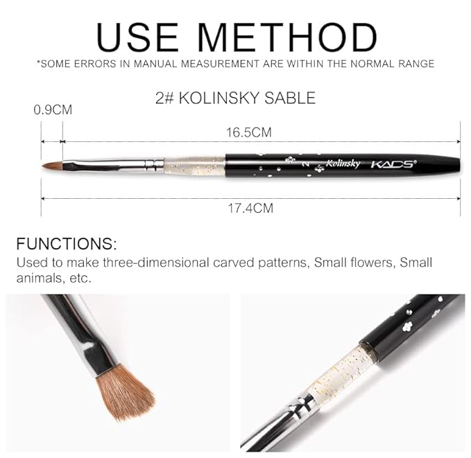 KADS Kolinsky Sable Brush 2 Way Acrylic Professional French Manicure Clean-up Brush Nail Art Brush Nail Dotting Pen (5 Pcs Different Series)