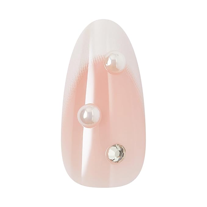 KISS GLAM, Press On Nails, Nail glue included, 'Serendipity Awaits', White, Medium Size, Almond Shape, Includes 32 Nails, 2g Glue, 1 Manicure Stick, 1 Mini File