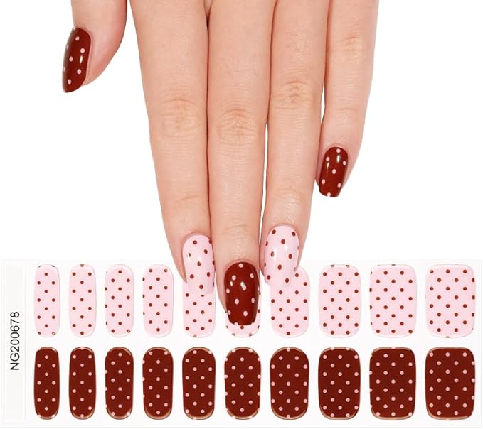 Semi Cured Gel Nail Strips Winter Red Polka Dots Gel Nail Wraps Gift for Women UV Light Required Nail Art Stickers Pegatinas Uñas Nail Decals Nails Sticker