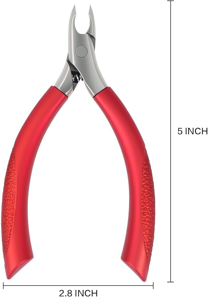 Professional Cuticle Nippers with Anti-Slip Textured Grip - Sharp Stainless Steel Cuticle Trimmer & Remover for Fingernails & Toenails - Ergonomic Dead Skin Scissors & Manicure Tool (Red)