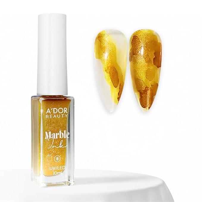 A'DOR BEAUTY Marble Ink for Nails Set - 12 Watercolors & 5 Metallic Shades, Blooming Gel Magic Nail Polish, Nail Art Supplies for Marbling, Veining & Abstract Nail Design - Marble-08