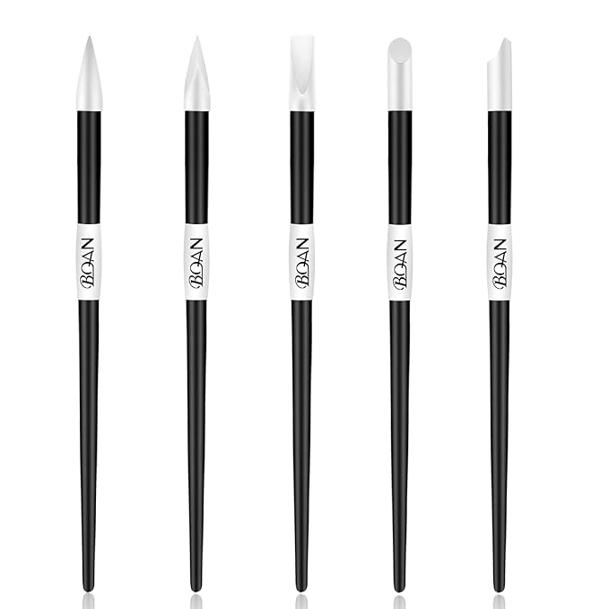 BQAN 5Pcs Nail Art Sculpture Pen, Silicone Nail Art Brushes for Gel, Acrylic Nails, Foil Carving, Drawing & Shaping, Nail Art Tools for Home Salon (Black)