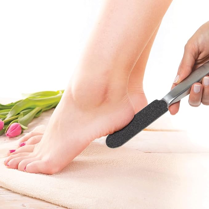 ForPro Stainless Steel Pedi File Kit - 100% Sanitizable Pedicure File for Heels and Feet - Includes Six Black 80 Grit and Six White 180 Grit Refill Strips- 8.5” L (Pack of 2)