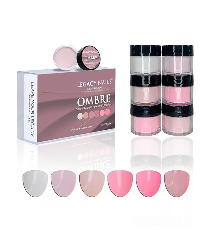 Legacy Nails Professional COLLECTION Acrylic Powder Kit 6 Colors Nail Art Set for Manicure DIY for Dip & Acrylic Nail Extensions (OMBRE COLLECTION)
