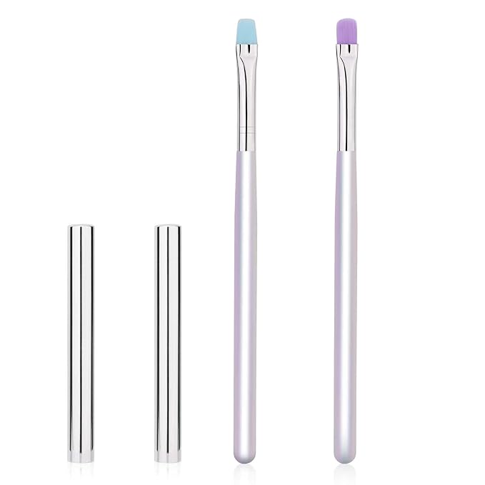2pcs Nail Clean Up Brushes, Round & Flat Head Pen Painting Tools for Nail Design & Remover Polish Mistake Cleaning